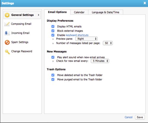 email settings home page popup
