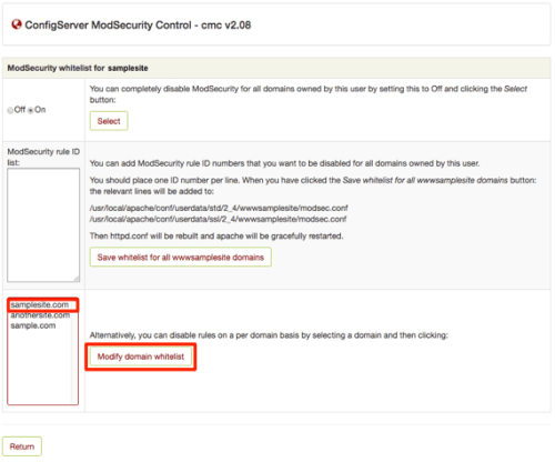 domain and modify domain whitelist button highlighted