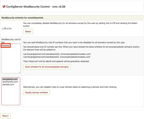 domain rule id highlighted in whitelist
