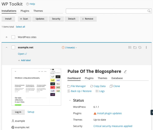 wordpress toolkit main page