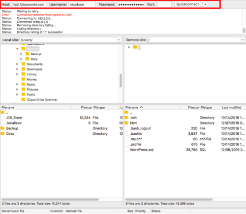 ftp credentials in ftp client