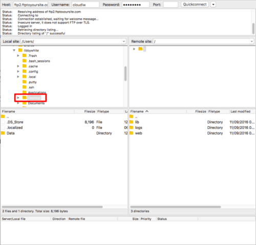 desktop highlighted in local site directory