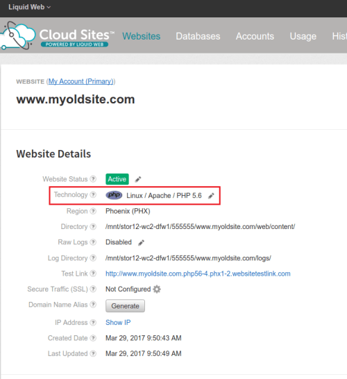 technology section highlighted in site details