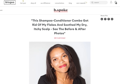Briogeo's Blog Testimonial Page Example