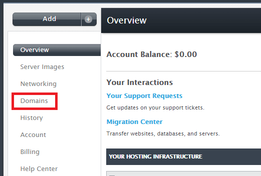 domains tab highlighted