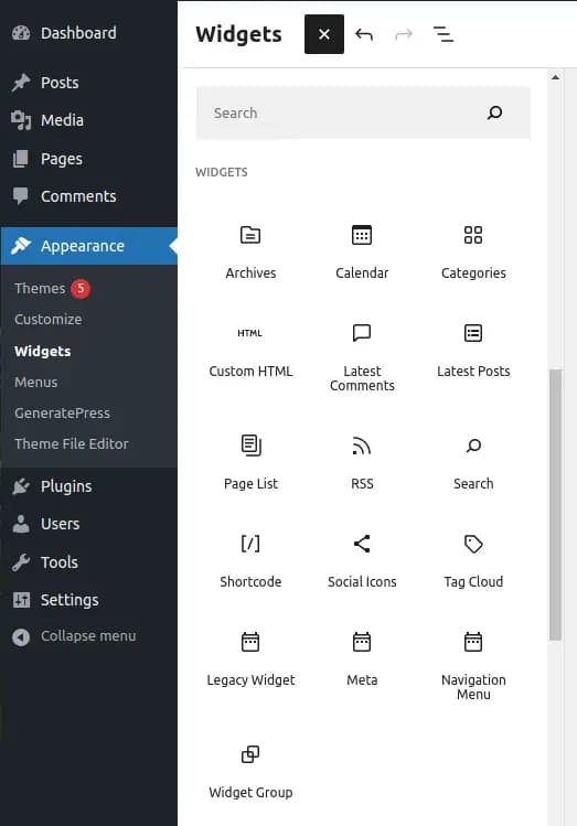 add wordpress widget screenshot