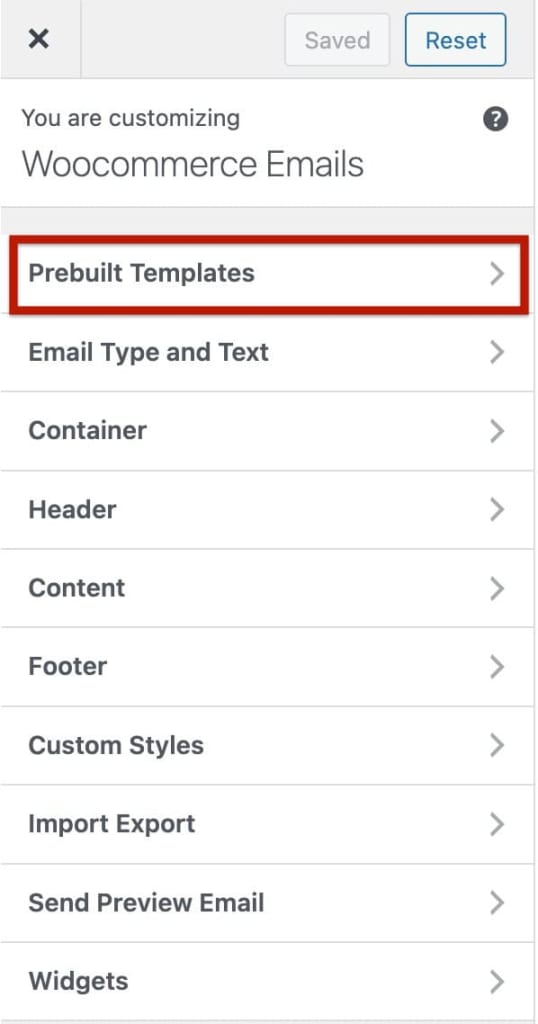 Prebuilt Template Settings