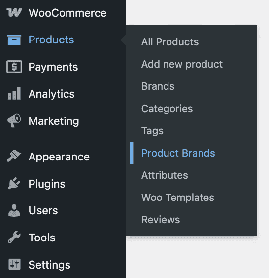 Products → Product Brands menu item