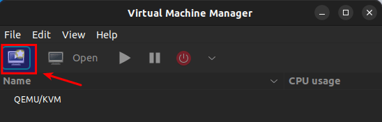 Find the creation option in the Virtual Machine Manager user interface.