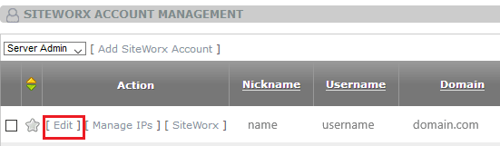 siteworx account edit link highlighted