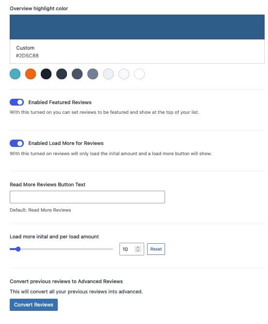 Advanced Reviews Settings 2