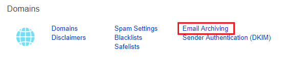 email archiving link highlighted