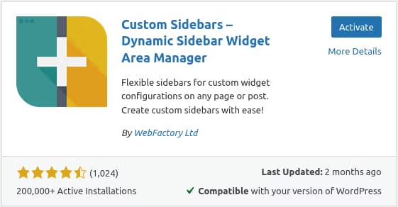 custom sidebars plugin screenshot