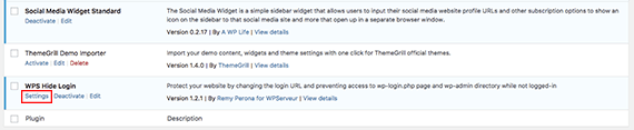 settings link highlighted