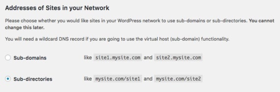 subdirectories or subdomains section