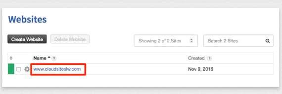 site name highlighted