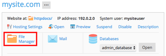 file manger link highlighted