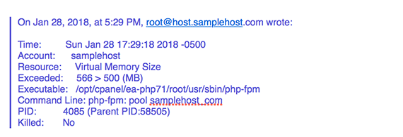 excessive resource usage email message