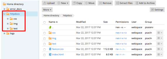 File Manager home with file tree highlighted