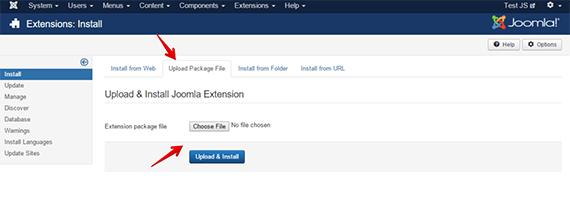 joomla extension install home