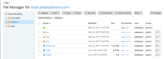httpdocs section in File Manager