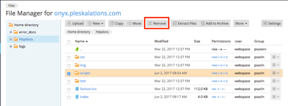 remove button highlighted