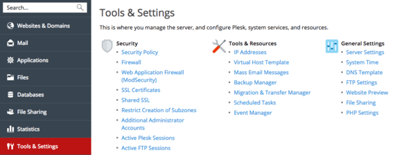 tools and settings link highlighted