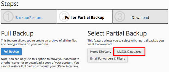 select partial backup