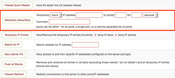 temp allow/block highlighted