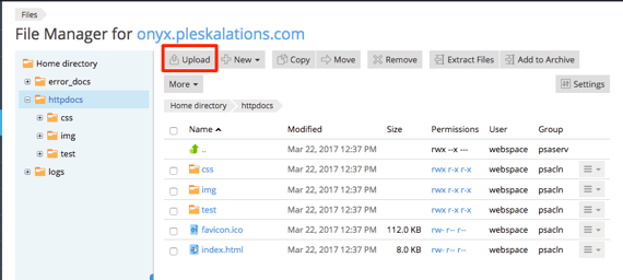 Upload button highlighted