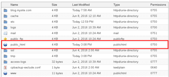 public_html file highlighted