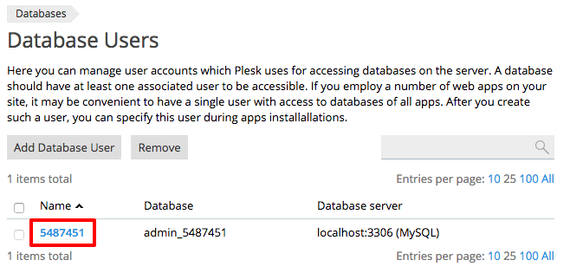 database user name highlighted