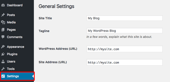 settings link highlighted