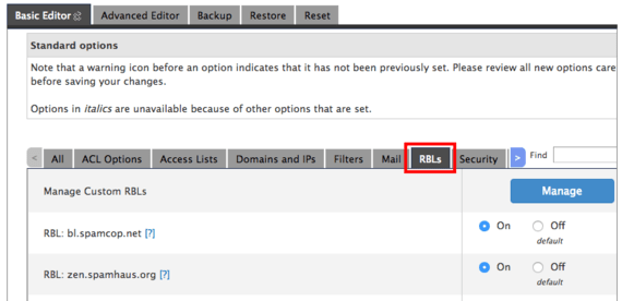 RBL tab highlighted