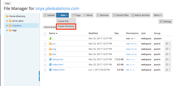 Create Directory link highlighted