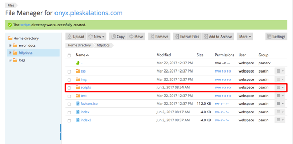 new directory highlighted in list