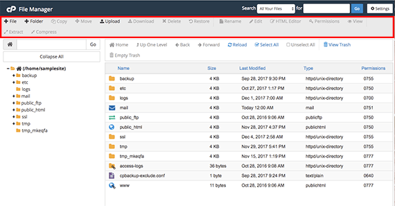 file manager menu highlighted