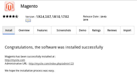 installation confirmed showing urls
