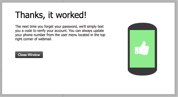 sms password recovery activated message