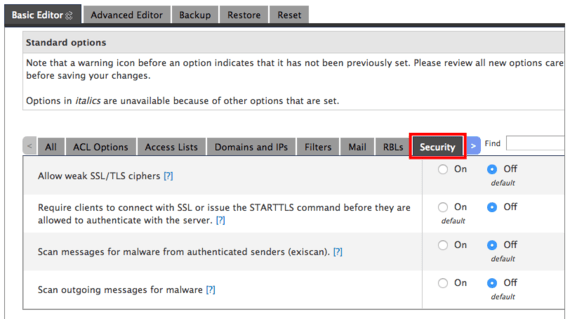 security tab highlighted