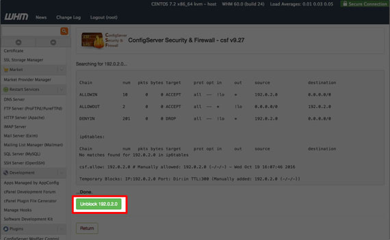 unblock button highlighted