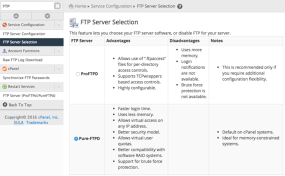 FTP server selection