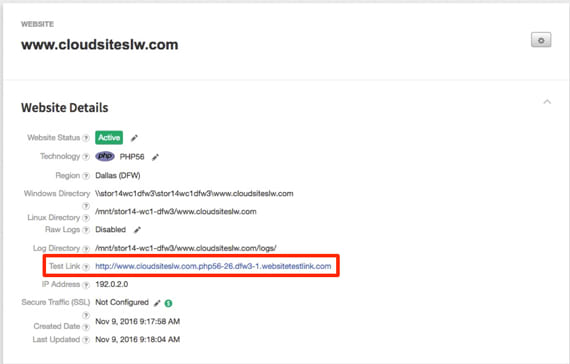 test link highlighted