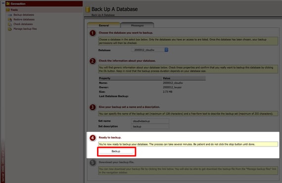 backup button highlighted