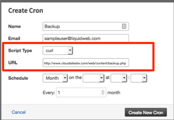 curl script selected and url entered