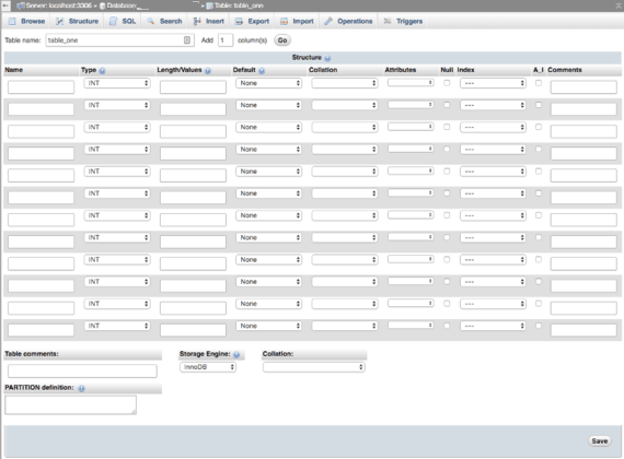 example of database in phpmyadmin