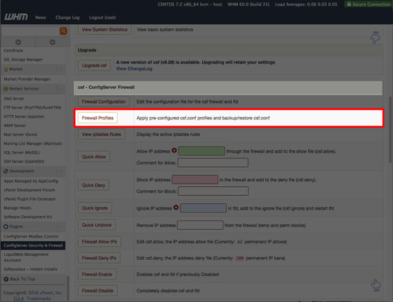 firewall profiles section highlighted