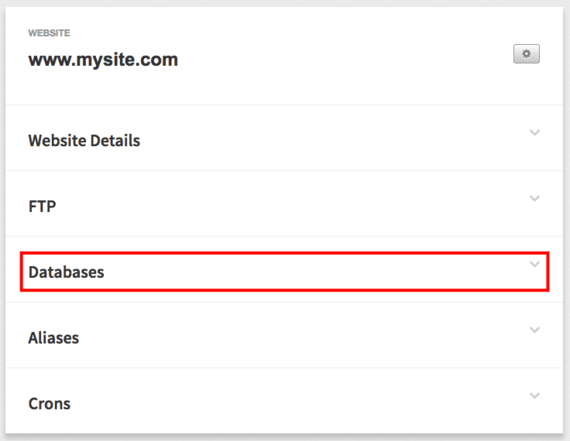 databases section highlighted