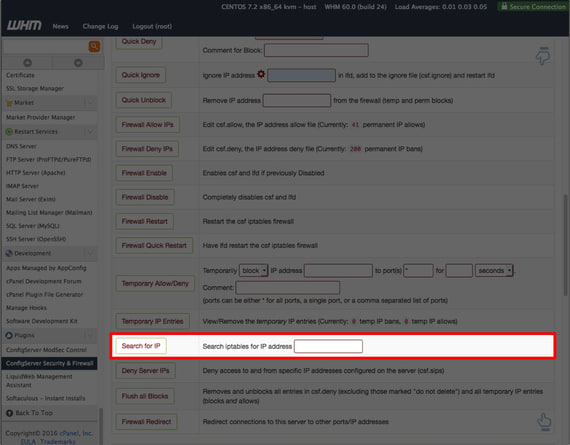 search for IP address section highlighted