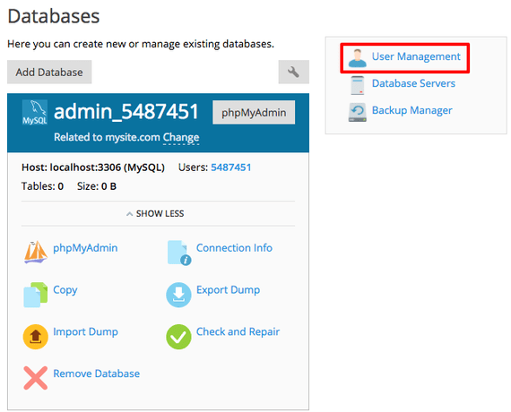user management section highlighted